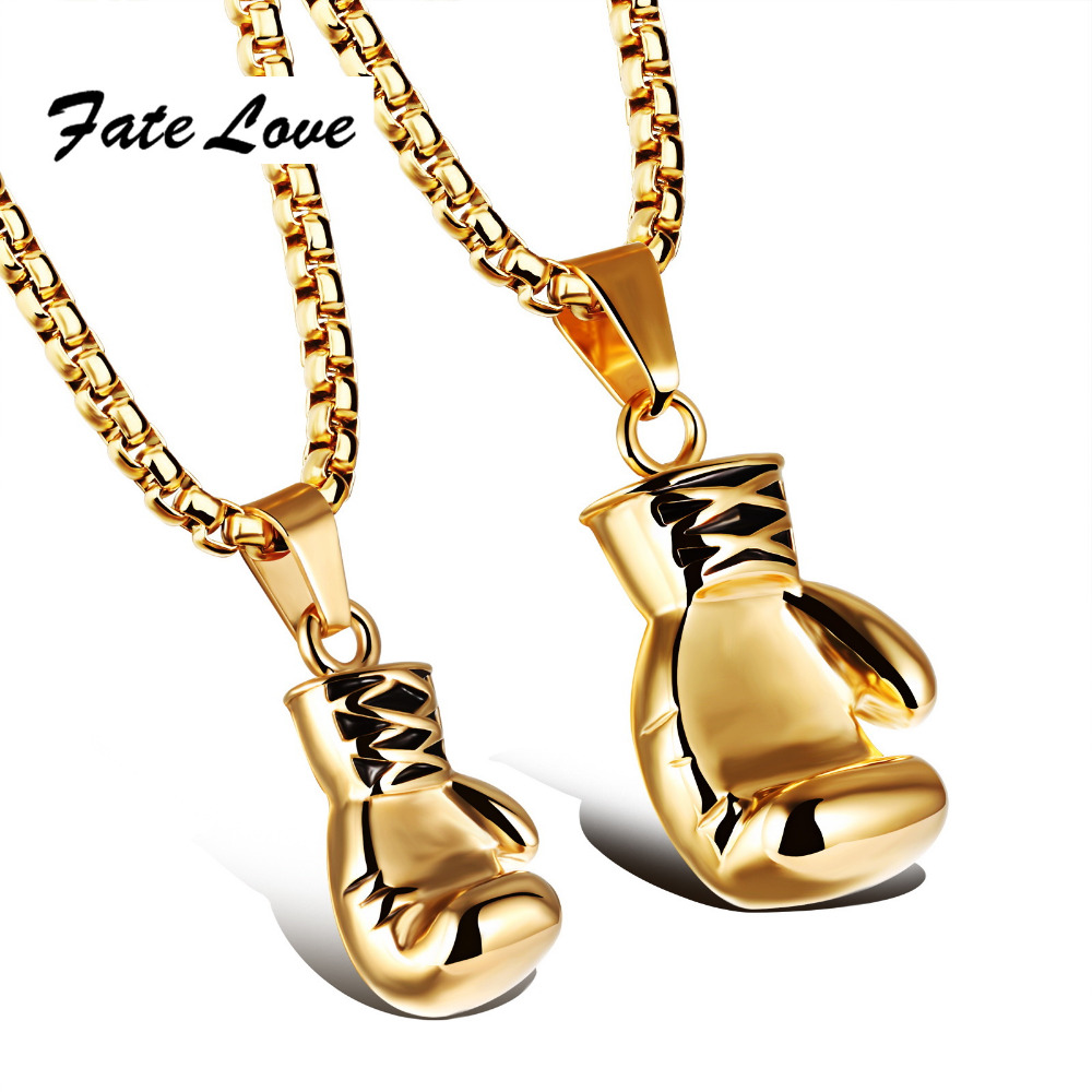 Sporty Stainless Steel Mini Boxing Glove Necklace Boxing Jewelry Color Gold Silver Black Pendant For Men