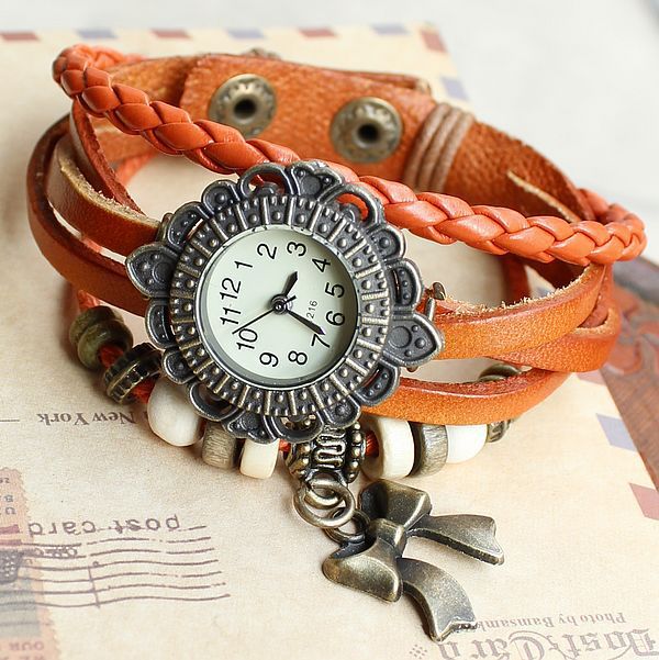 Bow Vintage Leather Mens watch fashion lovers wat...