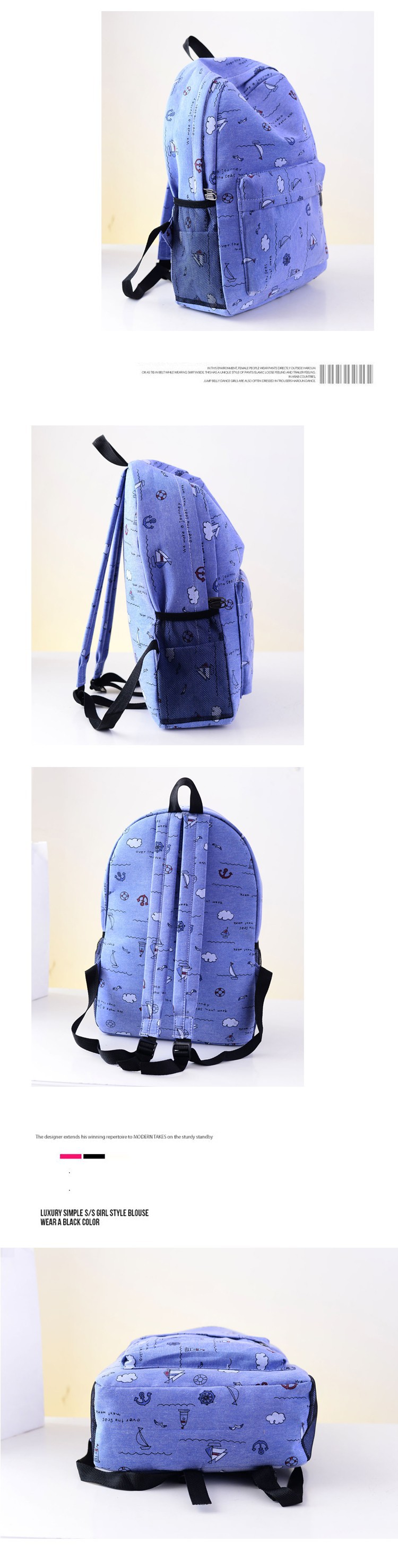 Backpack 2015 New Fashion Cartoon Printed Canvas Leisure Travel Big Capacity School Backpack Free Shipping12