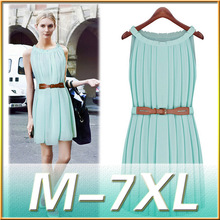 5XL 6XL 7XL Plus size office dress 2016 pure color pleated women yellow chiffion dress vestido brand clothing summer style