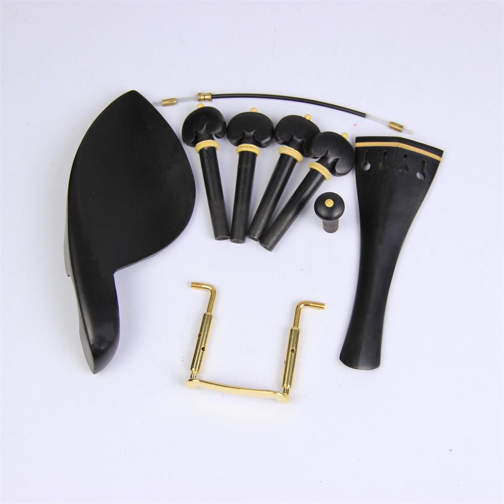 1 Set New Ebony Wood 4/4 Violin Accessories Chin Rest Golden Clamp Tailpiece Tailgut Endpin Pegs