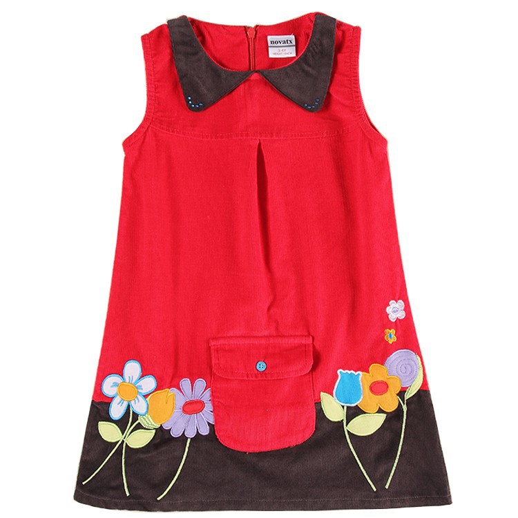 5PCS Girl winter sleeveless dress children corduroy dresses embroidery flowers dress for girls nova kids wear