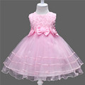 Free shipping 2017 new summer high quality girls dress Flowers beaded girl princess dress 5 color