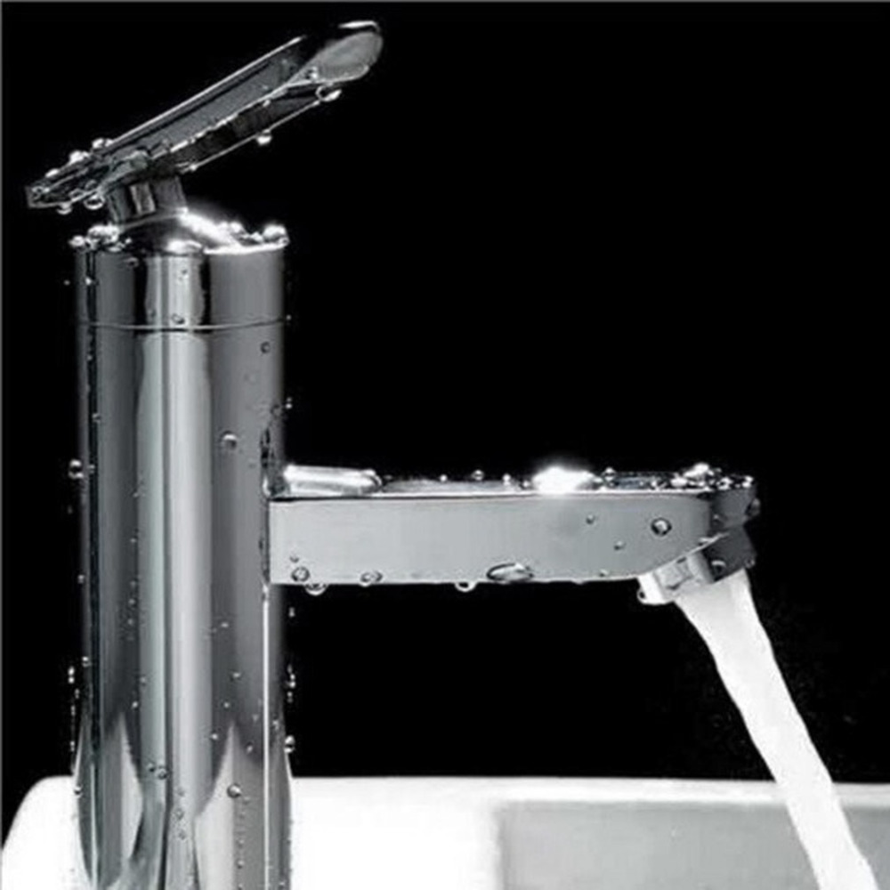 High quality Brushed Chrome Waterfall Bathroom Basin Faucet Single Handle Sink Mixer Tap New YKS