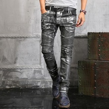Italy Famous Brand Silver Coated Jeans Men Boot Cut Cool Designs Spring Autumn Biker Denim Jeans For Men