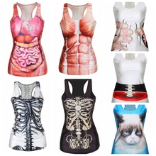 tank top women skeleton body bone muscle tops 3D digital print hands Squeeze waist cute animals