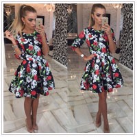 New-Arrival-Summer-A-line-Floral-Vestidos-Long-Sleeves-Jersey-Printing-sexy-Dress-Women-s-Fashion