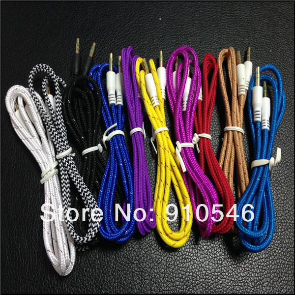 200pcs Colorful 1M 3FT Woven Fabric Braided Auxiliary Aux Audio Cable 3.5mm Jack Male to Male Cord for iphone for ipod