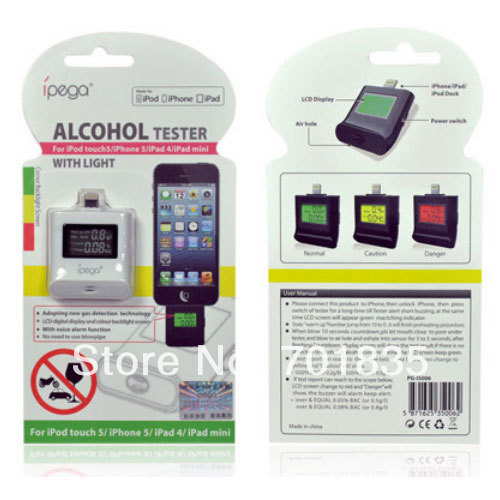 10pcs/lot Alcohol Breathalyzer Professional Breath Alcohol Digital Alcohol Breath Tester for iPhone5 iPad4/iPad mini Ipod Touch5