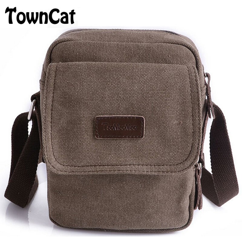 New Men&#39;s Vintage Canvas Casual Travel Shoulder Bag with Strap Small Messenger Bag with Cell ...
