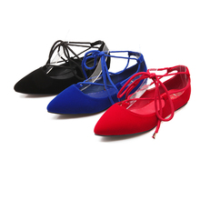 2016 New Spring/Autumn red women wedding flat shoes plus size 28-52 fashion flock Pointed Toe Lace-Up ladies Ballet flats E1277