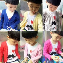 Girl Boy cardigan baby new 2015 spring V neck thin basic dot dog children s clothing