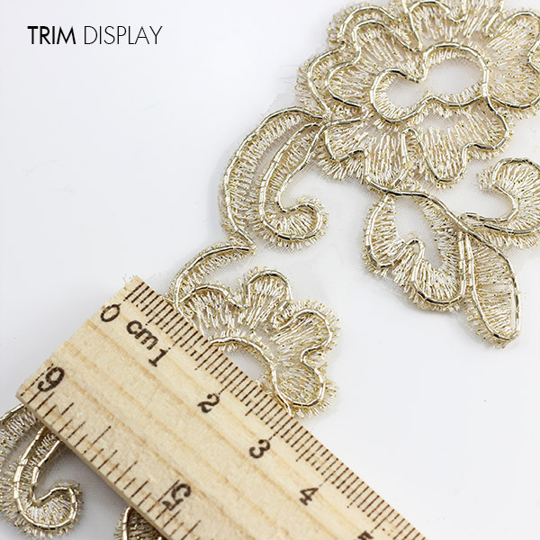 10y Gold Embroidered Metallic Lace Applique Fabric Ribbon Decorated