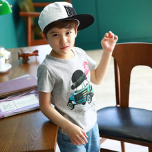 Baby Kids Boy Pullover Cotton T-shirt Car Print Short Sleeve Tops Tee Shirt 2-7Y