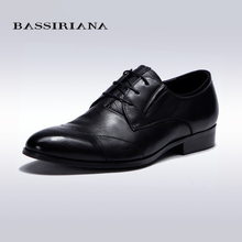 BASSIRIANA – Full Grain Leather Men’s Lace-Up shoes for Men Classic Shoes Spring/Autumn Black Color 39-45SIZE Free shipping