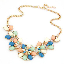  2015 Statement Necklaces Pendants for Women Maxi Collier Femme Resin Flower Gold Chain Choker Collares