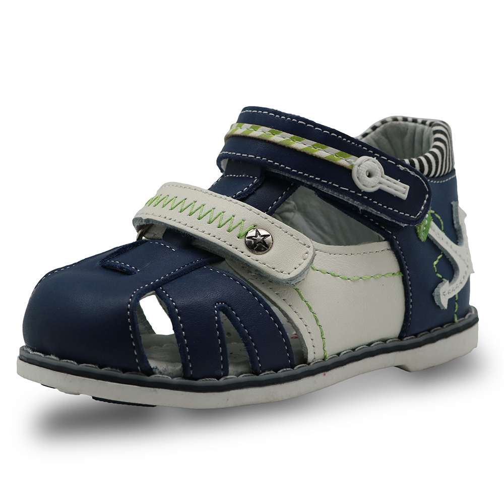 Apakowa Toddler Boys Double Adjustable Strap Closed-Toe Geniune Leather Sandals with Arch Support M05