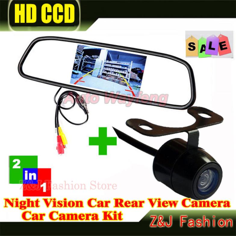 Auto Parking Assistance System 2 in 1 4.3 Digital TFT LCD Mirror Car Parking Monitor + 170 Degrees Mini Car Rear view Camera