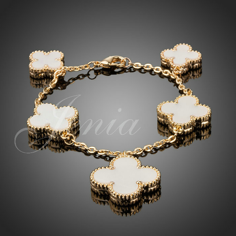 Charm-Bracelet-18K-Real-Gold-Plated-White-Enamel-Flower-Charm-Bracelet ...