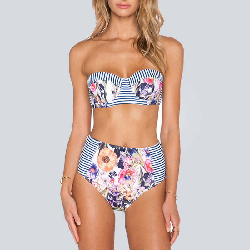 Free Shipping High Waisted Bathing Suit Retro High Waisted Swimsuits Print Bikini Sexy Biquini Beach wear Biquine Push Up Bikini