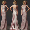 FG33 Custom Made Long MermaId Lace Evening Dress 2016 Formal Beaded High Neck Mother of the