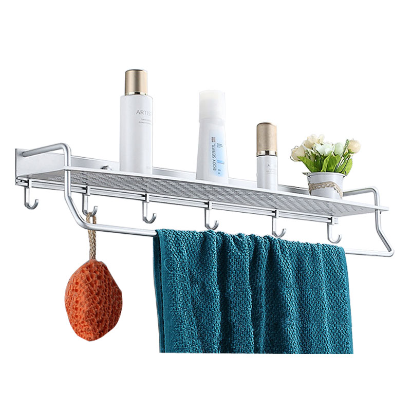 40/50/60cm Aluminum Kitchen Bathroom Wall Mounted Shelf Basket Shelves Storage Rack With Towel Shower Bar Hooks # 606320