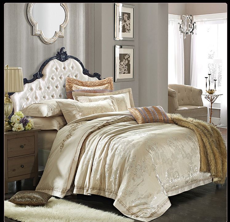 Textile Jacquard Silk Comforter Bedding Set 4pcs,Satin Duvet Cover ...