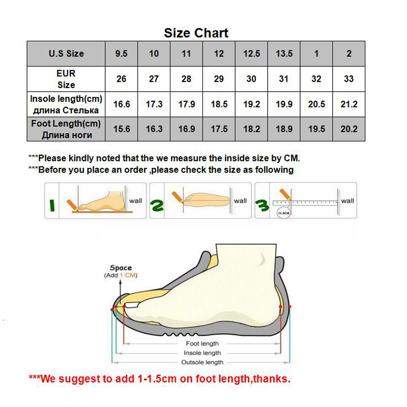 Rainbow Shoes Size Chart