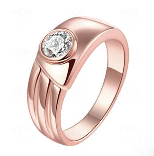 Rose Gold in Filled Engagement Ring with Centered Round Simulated Diamond on Tension Setting Band Tension