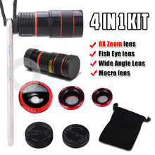 Universal Clip 4 in1 8X Zoom Lens Fish Eye Wide Angle Macro Mobile Phone Lens for iPhone 5S 6 Samsung Galaxy S6 S5 HTC All Phone