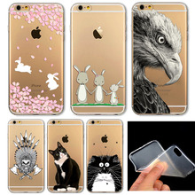 6 s мягкий тонкий тпу прозрачный мягкий телефон сумки чехол для iphone 6 4.7 » симпатичные животные кошка сова кролик шаблон окрашенные телефон чехол