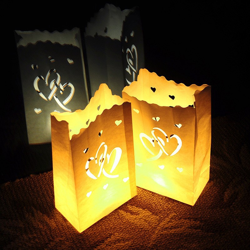 10pcs/lot  Romantic Heart Shaped Paper Candle Bags Wedding  New Tea Lights Candle Bags For Christmas Party Wedding Decoration
