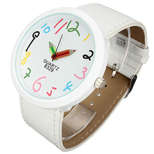 Grandes casos Womage marca mujeres Pointer Girls correa de cuero cuarzo blanco lápiz reloj de pulsera 14MN