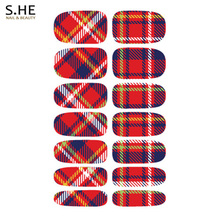 Fashion Red Stripe Plaid Design Nail Stickers Water Decals Nail Art Manicure Resin Transfer Foils For Nails Free Shipping