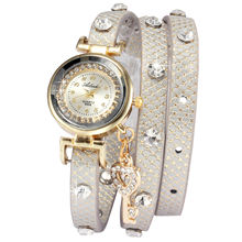 Bling Crystal Female Clock Lady Girl Key Pendant Luxury Long Leather Bracelet Belt Relogio Women Quartz Dress Rhinestone Watch