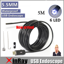 Free shipping ,Dia 7mm 5m USB Endoscope Inspection Camera 6LED IP66 Waterproof Mini PC Camera  Side-view Mirror as gift ,XR-IC5C