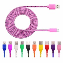 HOT 1M/2M/3M Nylon Braided Micro USB Cable, Charger Data Sync USB Cable Cord For Samsung Galaxy Cell phones 10 Colors Available