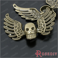(27962)Jewelry Findings,Charms,Pendants,53*45MM Antique Bronze Alloy Skull Wings 6PCS