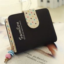 2016 New Fashion candy color Leather Women Wallets Short Design Polka Dots Wallet Purse Handbag With Card Holder Free Shipping #