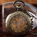 Exquisite Automatic Mechanical Bronze Pocket Watch Men Women Carving Skeleton Cool Fashion Chain Stylish Fob Copper