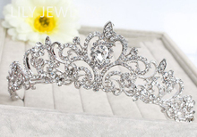 2015 New European Style Tiaras Silver Plated Hair Jewelry Top Crystal Floral Crowns for Bride Wedding