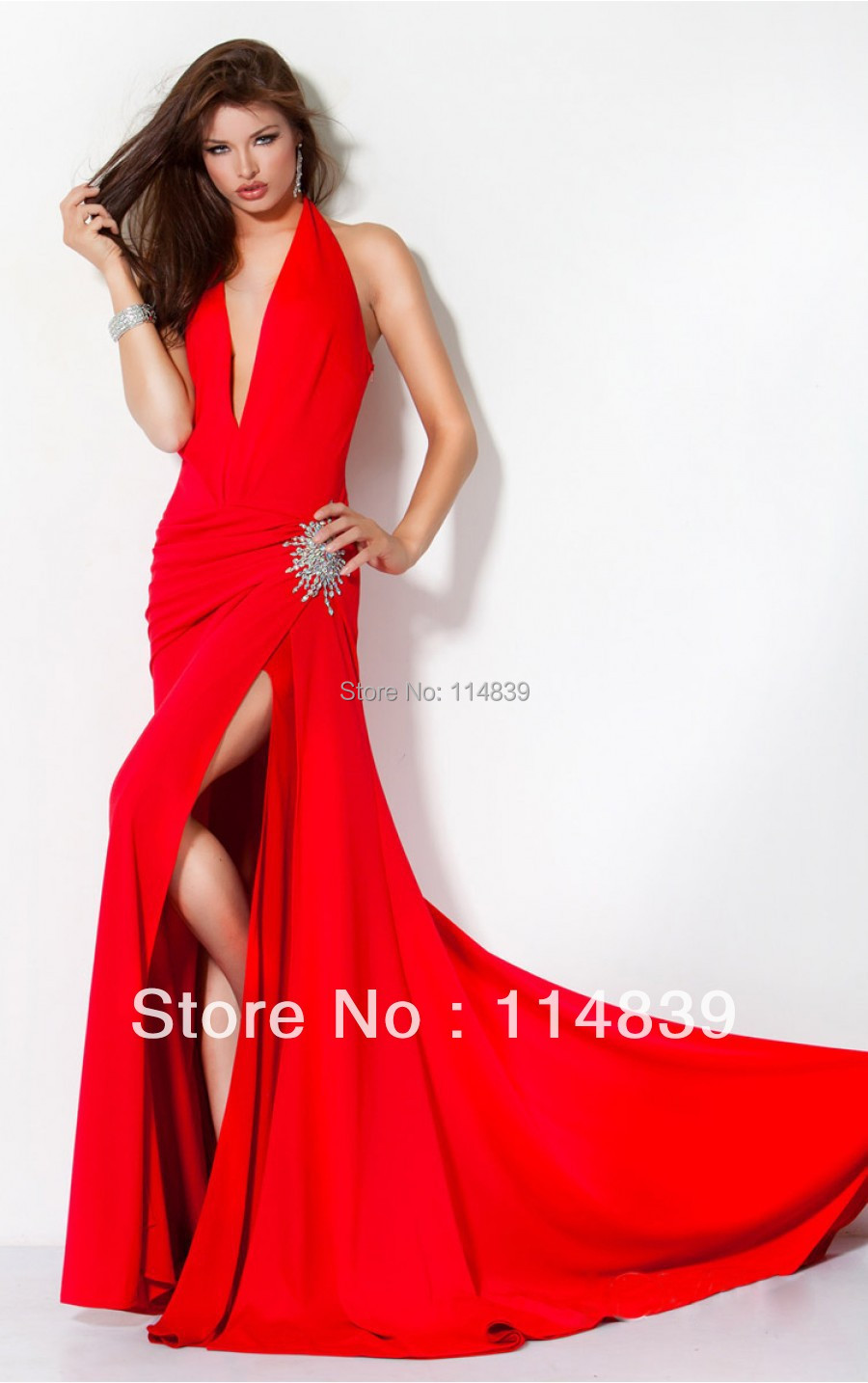 2015 sexy low cut red dress hanging neckin Cocktail Dresses from