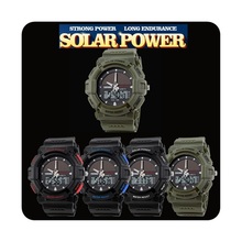 Para hombre de la energía Solar a prueba de agua Digital fecha de alarma de cuarzo de goma reloj deportivo