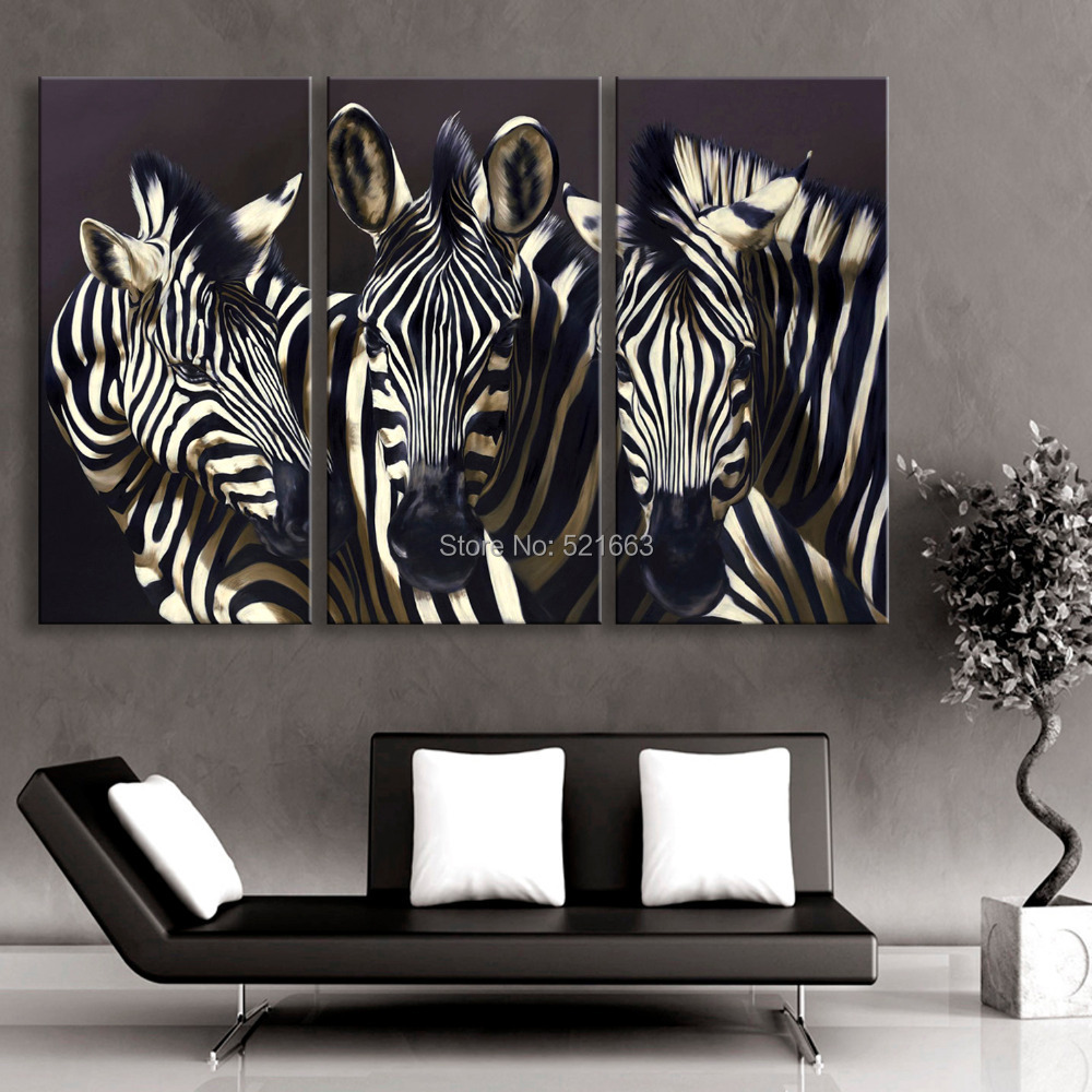 Free Shipping E-HOME Oil Painting Zebra Decoration Painting Set of 3 Home Decor On Canvas Modern Wall Prints