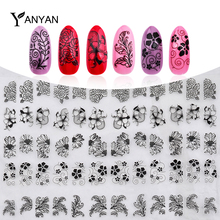 3D Black Flowers Nail Stickers,108pcs/sheet Top Quality Metallic Mix Design Nail Decals,DIY Beauty Manicure Nail Tips Decoration