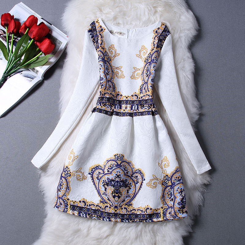 NEW2015 Autumn Winter Girls Dresses For Girls Kids Floral Printed Long Sleeve Formal Children Dresses Teenagers
