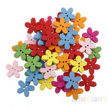 100pcs Colorful Flower Flatback DIY  Wooden Buttons Sewing Craft Scrapbooking New  1G4K