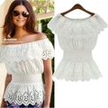 2016 Summer Style Women Shirts Blouses Short Sleeve Off The Shoulder Tops Chiffon Shirt Fashion White