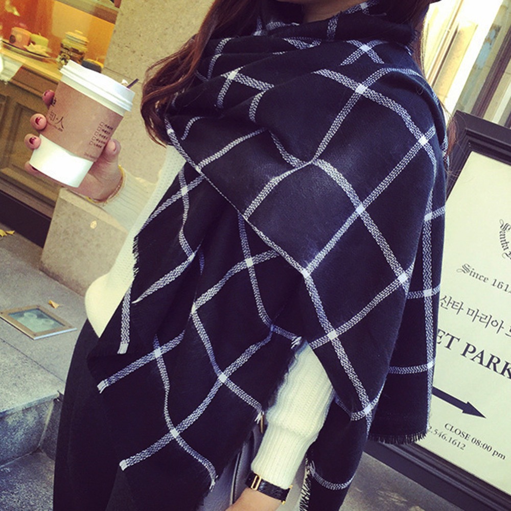 A40 New Lady Women black white Plaid Cozy Checked font b Tartan b font Scarves Wraps