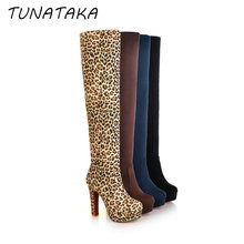 Women Suede Thigh High Boots Sexy Fashion Over the Knee Boots Platform Chunky Heels Plus Size